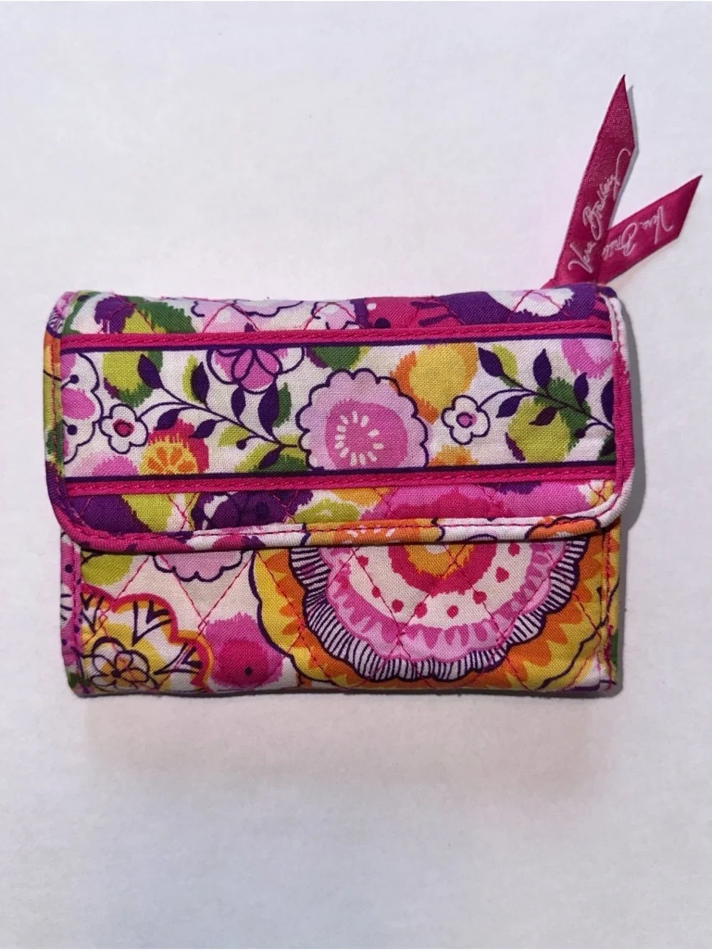 EUC Vera Bradley Clementine Floral Quilted Trifold Wallet - Pink & Orange Multi - Picture 1 of 9